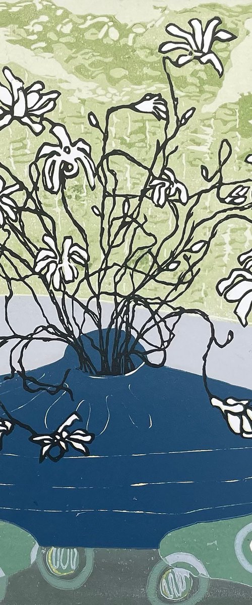 Linocut Print - Twisted Magnolia by C Staunton