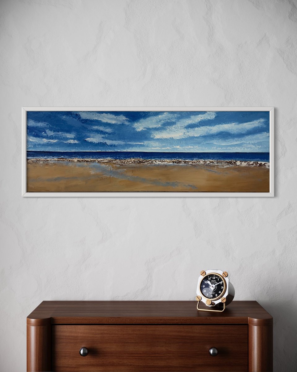 Abstract Landscape Acrylic Painting By Km Arts, 47 X 16", An Alternative Seascape, Original Artwork