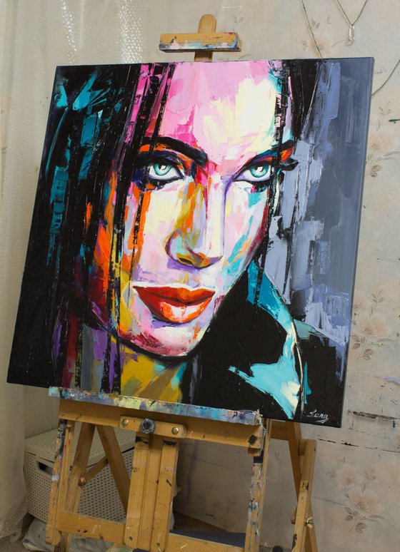 "Intention", a fantasy woman palette knife portrait from "colorful emotions" collection