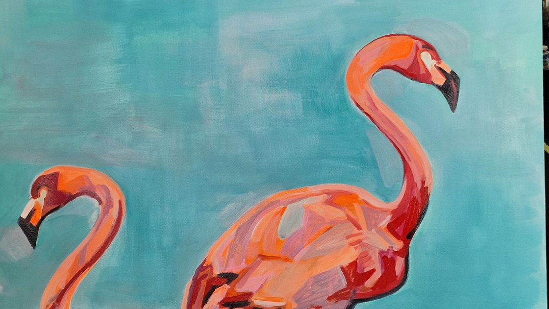Original Acrylic Painting - Flamingos by Alexandra Djokic