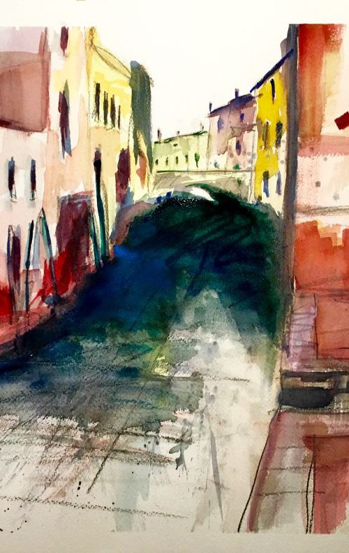 Venice Canals II Watercolor 57x37cm by Javier Peña