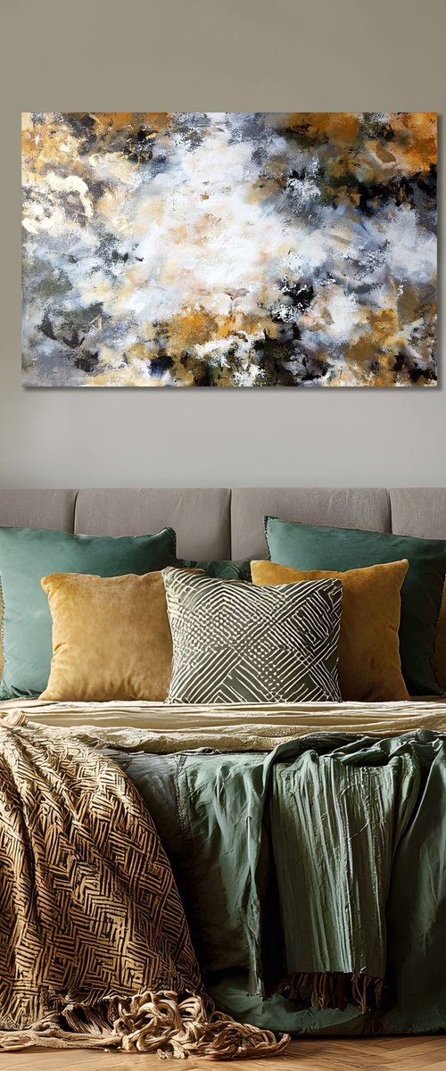 Green abstraction with gold by Anna Aboskalova