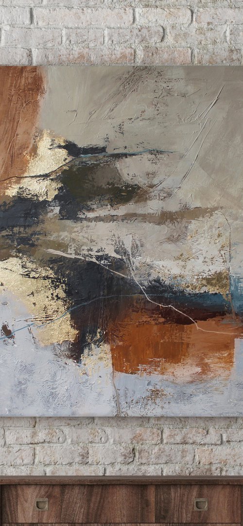 "Orange Flight 2" Brown orange tan abstract by Yana Sagan