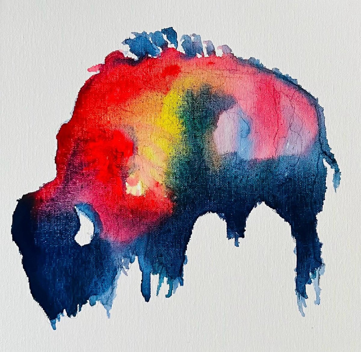 Expressive Animal Ink Drawing By Shabs Beigh, 18 X 18", Bison And The Birds, Original Artwork