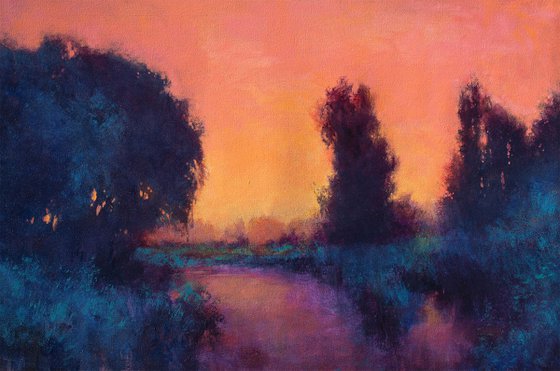 Evening Colors 220120, sunset landscape with water & trees
