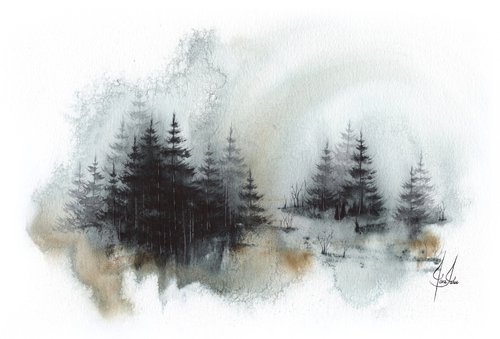 Places XXVII - Watercolor Pine Forest by ieva Janu