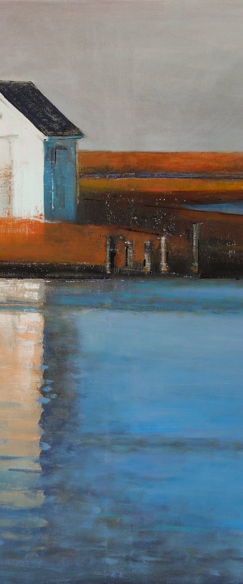 White Beach Hut Shed 30x30 inch 76x76 cm by Bo Kravchenko by Bo Kravchenko