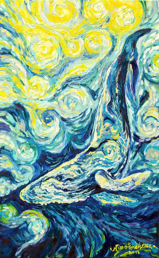 Whale - original impressionistic oil painting