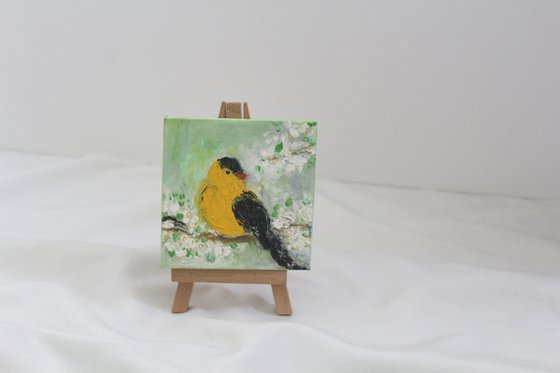 Goldfinch - bird art - oil painting on canvas - palette knife - impressionistic - gift art