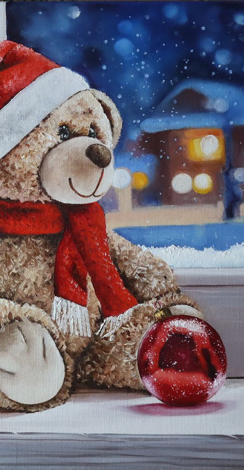 Christmas Teddy Bear at the Window by Natalia Shaykina