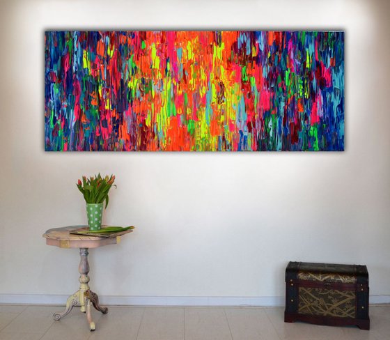 Gypsy Girl Dancing in the Night VII - 150x60x2 cm - Big Painting XXXL - Large Abstract, Supersized Painting - Ready to Hang, Hotel Wall Decor