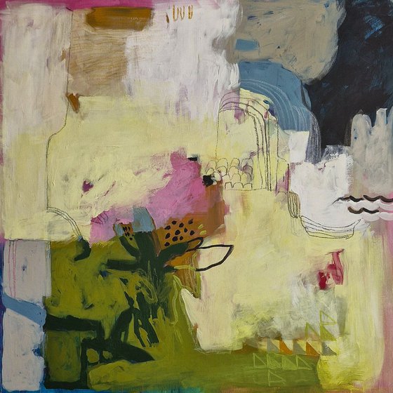 "Waves of the sun" Abstract yellow pink art