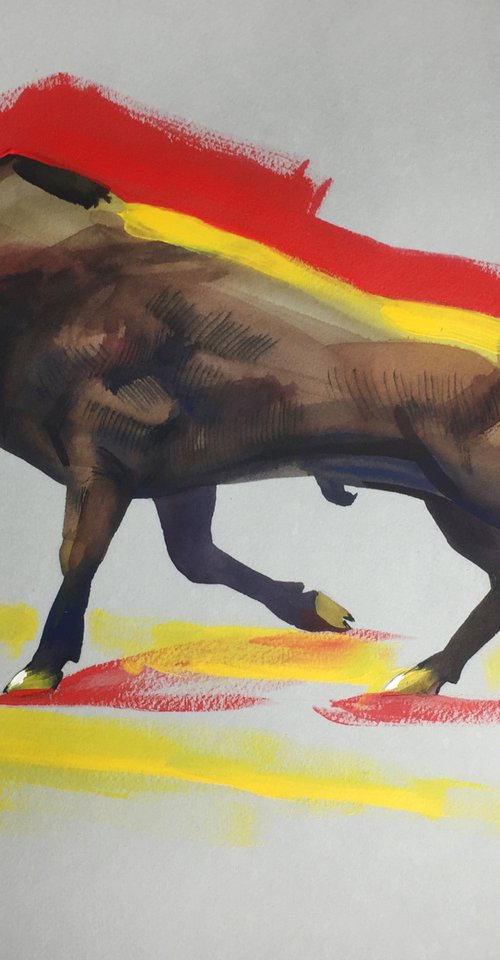 Running bull by Natalia Veyner