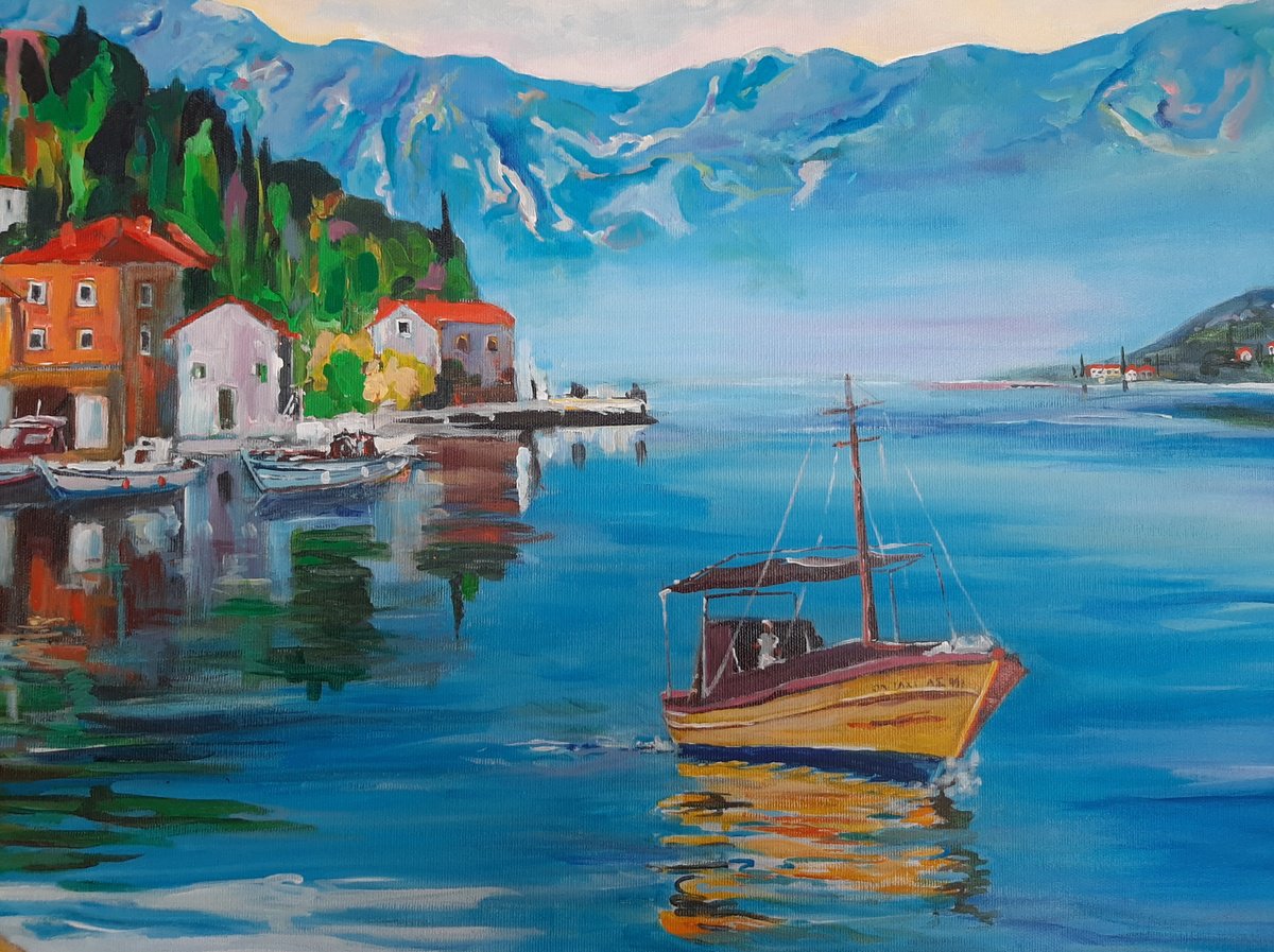 Impressionistic Landscape Acrylic Painting By Zoran Mihajlovic Muza, 33 X 25", Mediterranean Glow, Original Artwork