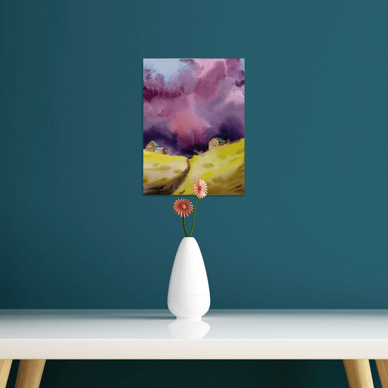 Purple Clouds. Landscape painting
