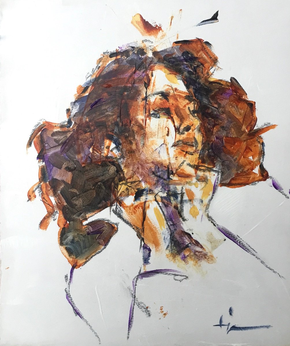 Expressive Portrait Acrylic Painting By Dominique Deve, 12 X 15, Men