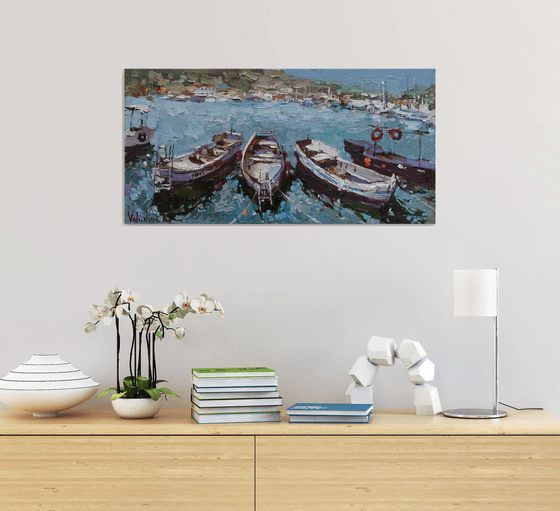 Boats in the bay - Original oil painting