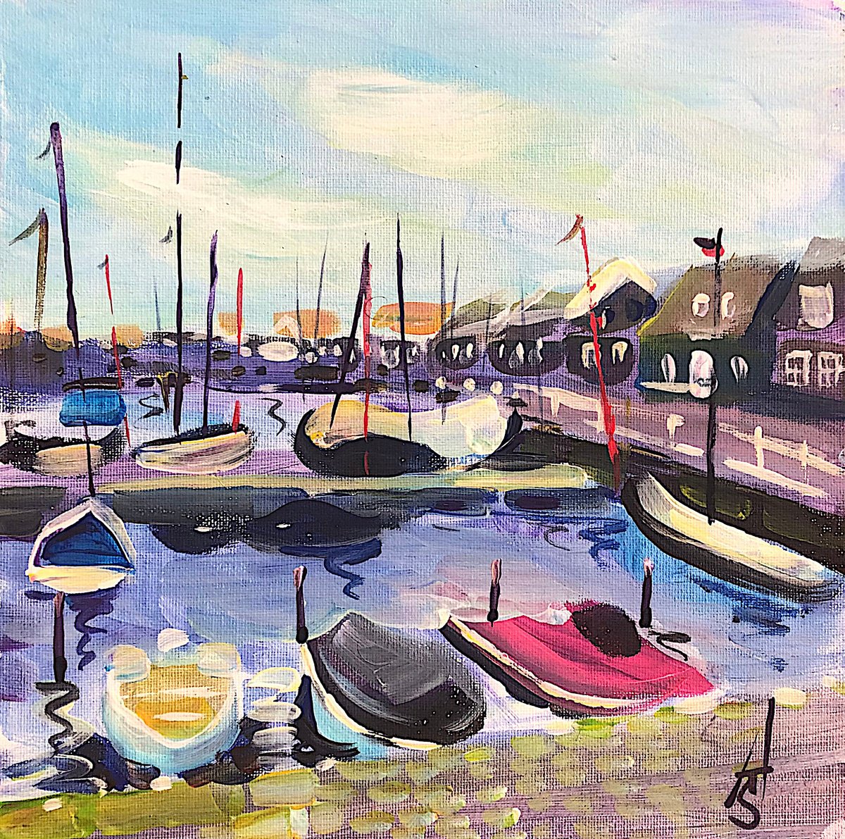 Impressionistic Cityscapes Acrylic Painting By Sona Adalyan, 10 X 10", Amsterdam- Nederland, Original Artwork