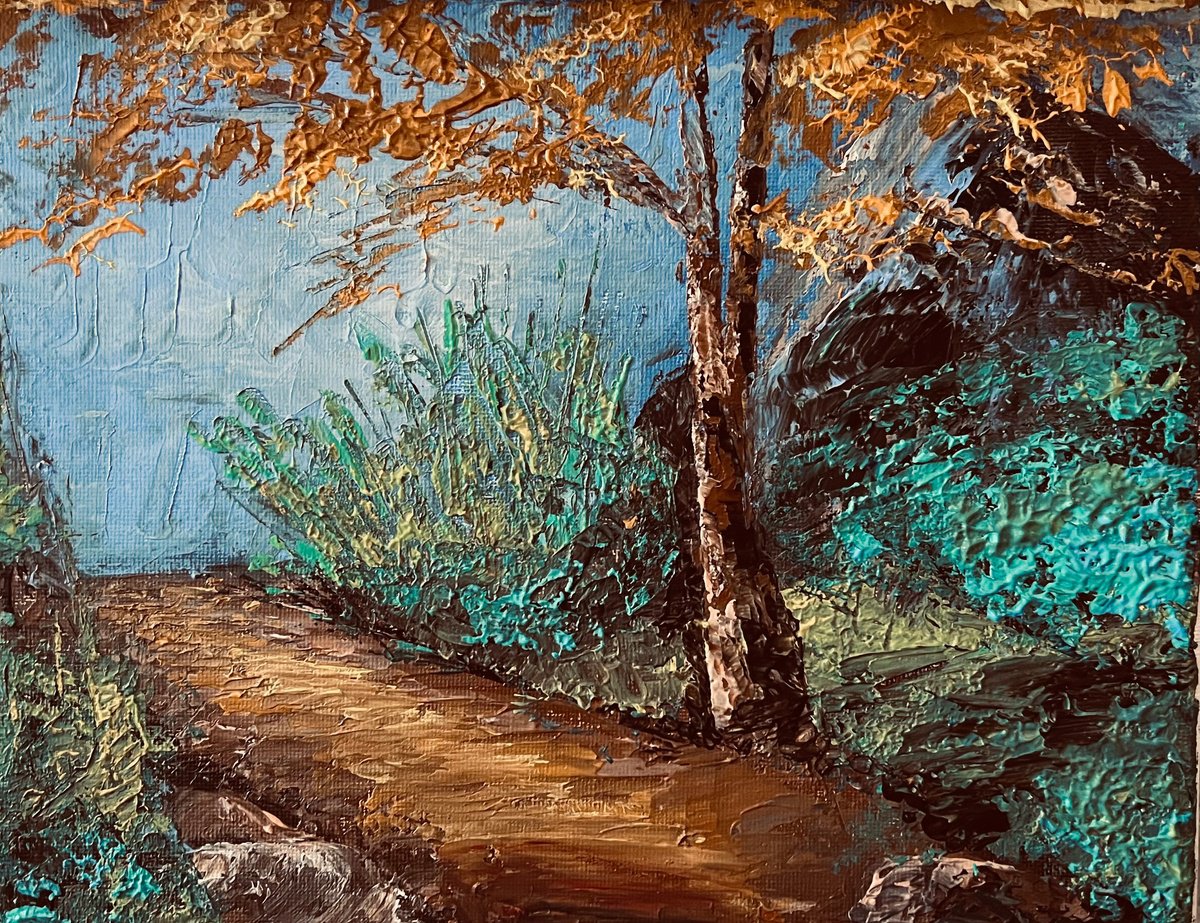 Impressionistic Landscape Acrylic Painting By Carolyn Shoemaker (Soma), 10 X 8, Tree Series#1, Original Artwork