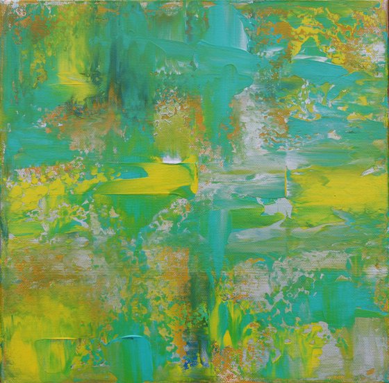 Small Teal Yellow Silver Abstract