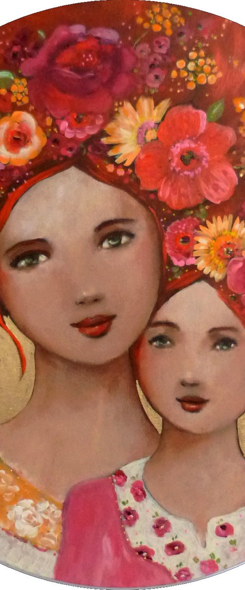 Hearts of spring round canvas 40 cm. by Loetitia Pillault