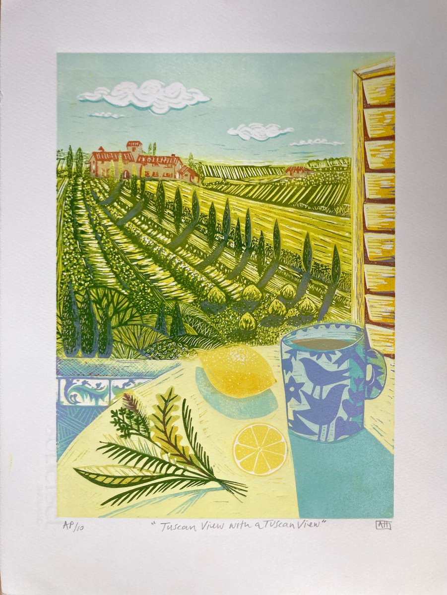 Morning Tea with a Tuscan View (Lavender) by Alison Headley