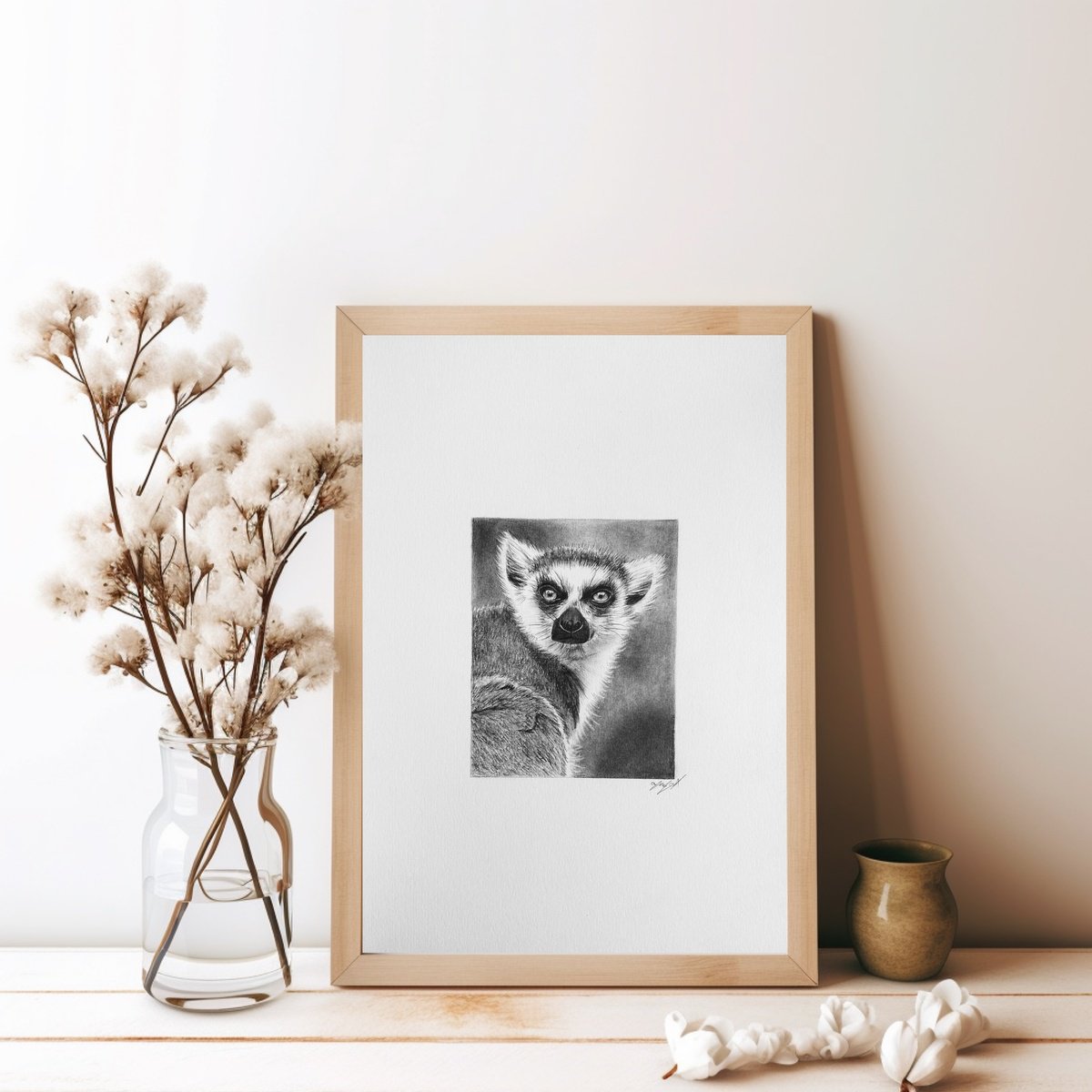 Photorealistic Animal Pencil Drawing By Amelia Taylor, 8 X 12, Lemur, Original Artwork
