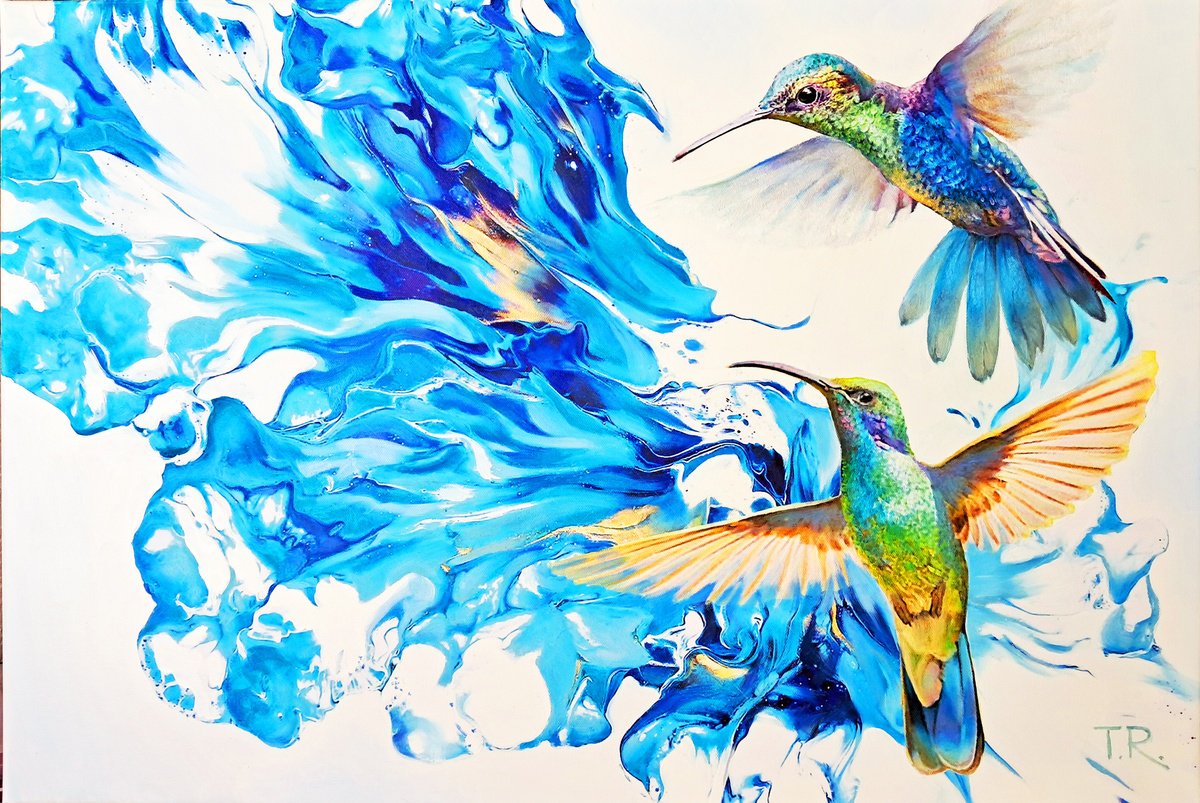 A Flight Of Hummingbirds By Tatiana Rezvaya, 30 X 20, Artwork For Sale On Artfinder