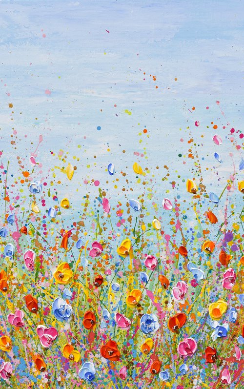Wildflowers meadow painting, palette knife art by Olga Tkachyk