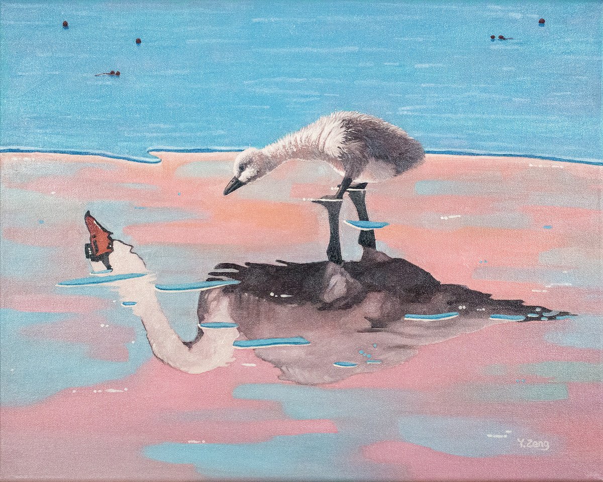 Surrealistic Animal Oil Painting By Yue Zeng, 20 X 16", The Ugly Duckling, Original Artwork