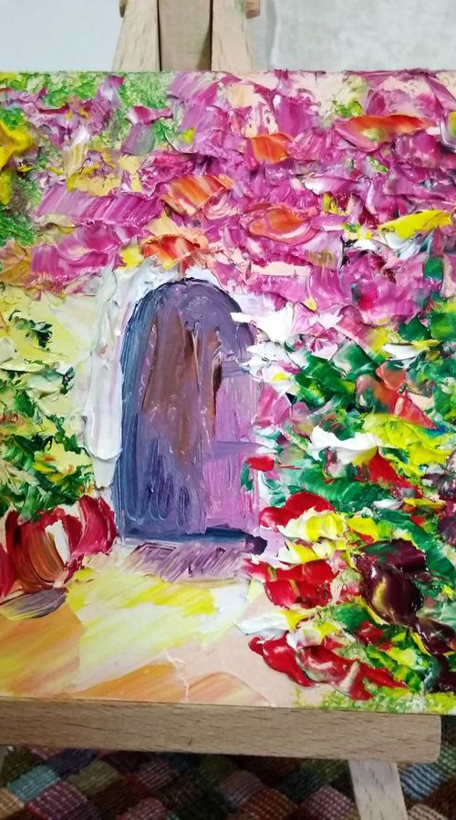 Door and Flowers miniature painting by Oksana Fedorova