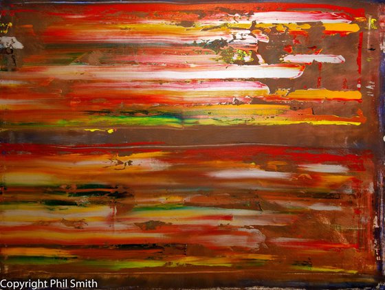 Abstract in red, yellow and silver
