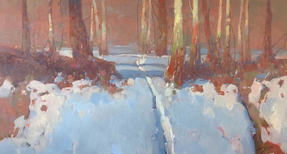 Through the Forest, Landscape oil painting, One of a kind, Handmade artwork, Ready to hang