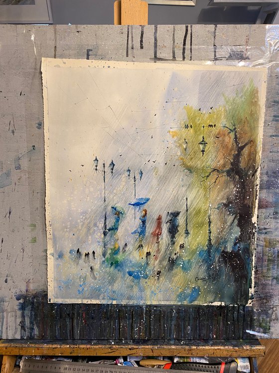 Watercolor “Sudden rain” perfect gift