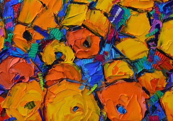 Orange poppies by the sea sunrise abstract landscape textural impressionist impasto palette knife oil painting by Ana Maria Edulescu