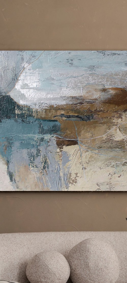 "Fall 7" Abstract blue brown acrylic art by Yana Sagan