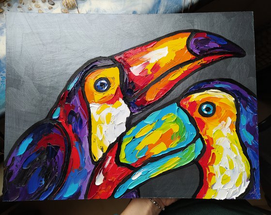 Toucans - toucan oil painting, toucan, animals, bird, birds oil painting, gift idea