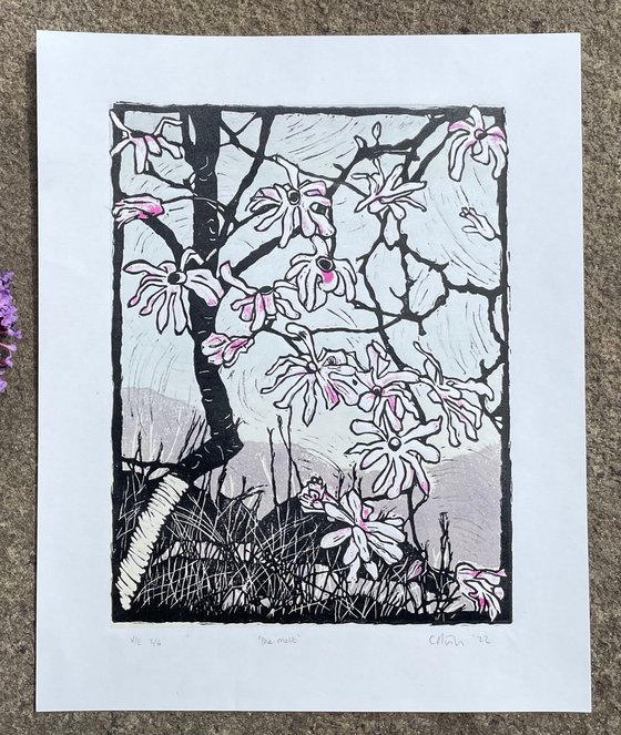 The Melt - Magnolia Blossom Contemporary Linocut Print