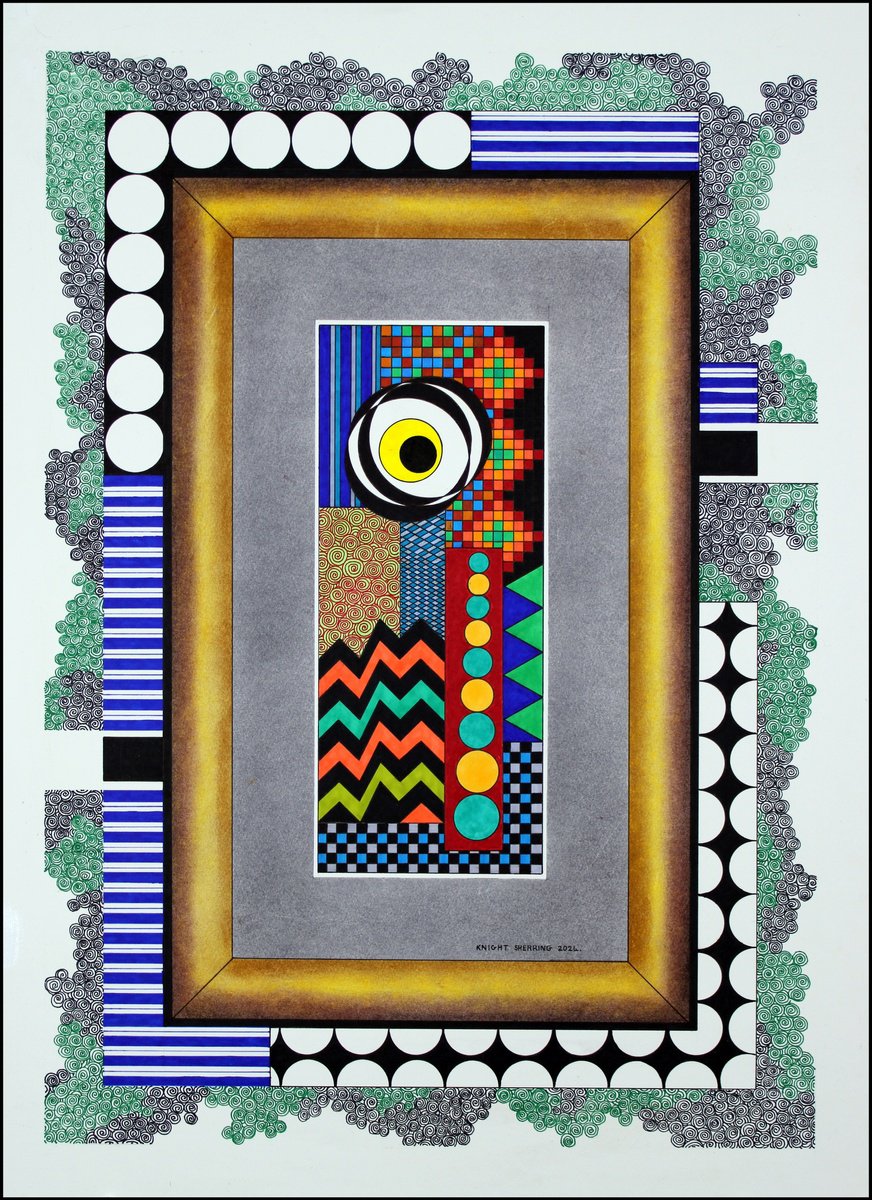 Geometric Abstract Ink Drawing By Knight Sherring, 22 X 30", You