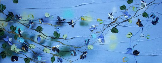 “Blue Spring II” textured floral artwork