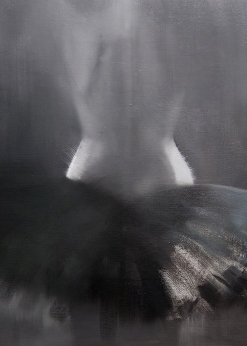 Original Ballerina Painting Back View - Warm Grey, 50x70 cm by Yuri Pysar
