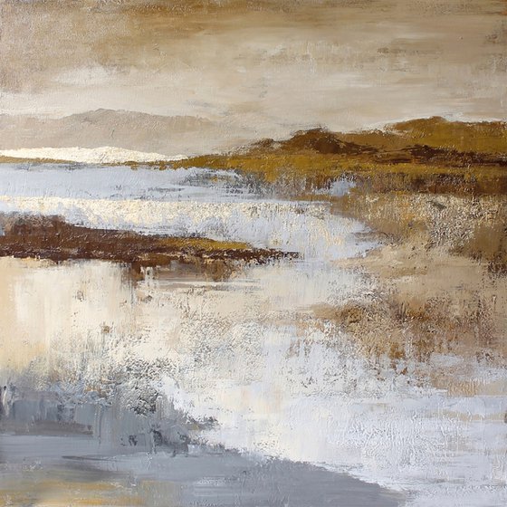 "Lago" Acrylic brown beige gold abstract art
