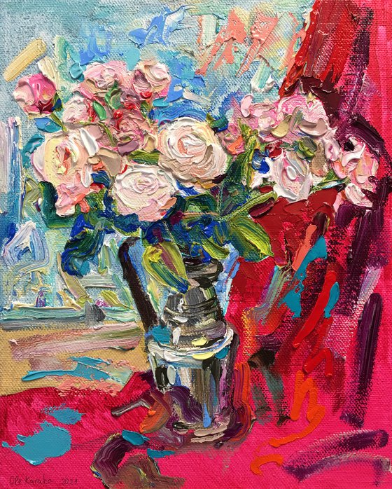 Roses on a Red Drapery