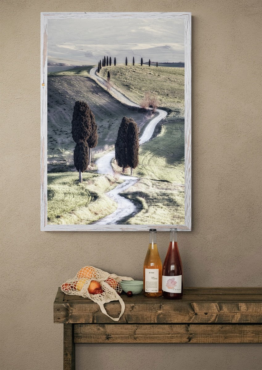 Impressionistic Landscape Photograph By Karim Carella, 25 X 35", Idyllic Tuscan Road From The Gladiator Movie, Original Artwork