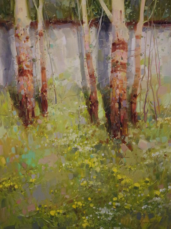 Birches Grove, Landscape Original oil painting  Handmade artwork One of a kind Signed