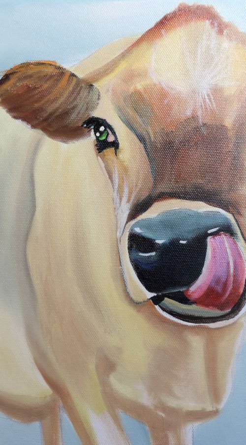 Cow painting moo oil on canvas by Gordon Bruce