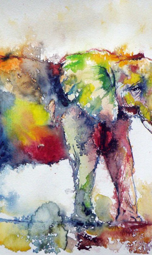 Colorful elephant walking by Kovács Anna Brigitta