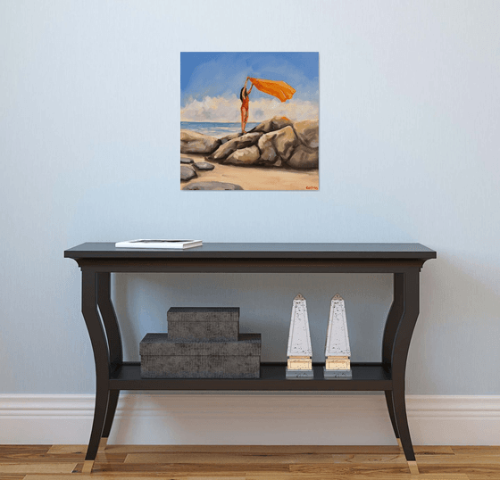 Girl on the Rocks - Woman on Beach Original Coastal Art Painting