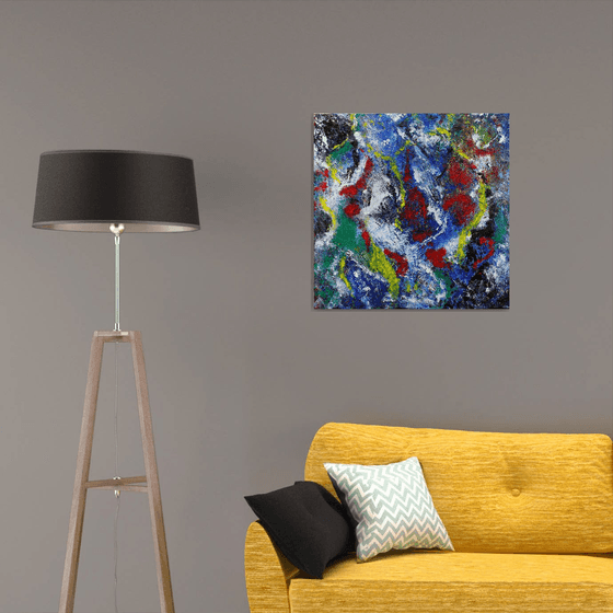 abstract acrylic painting on material canvas with bright colors "Sofia" unique work Alessandro Butera