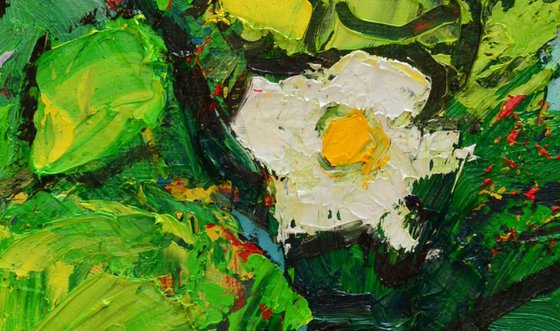 ABSTRACT SUMMER FLORAL IMPRESSION - palette knife oil painting